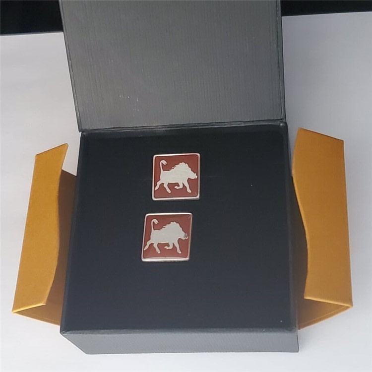 925 Sterling Cuff Links-Warthog inset in Rust Enamel. Handmade.*REDUCED*-img-2