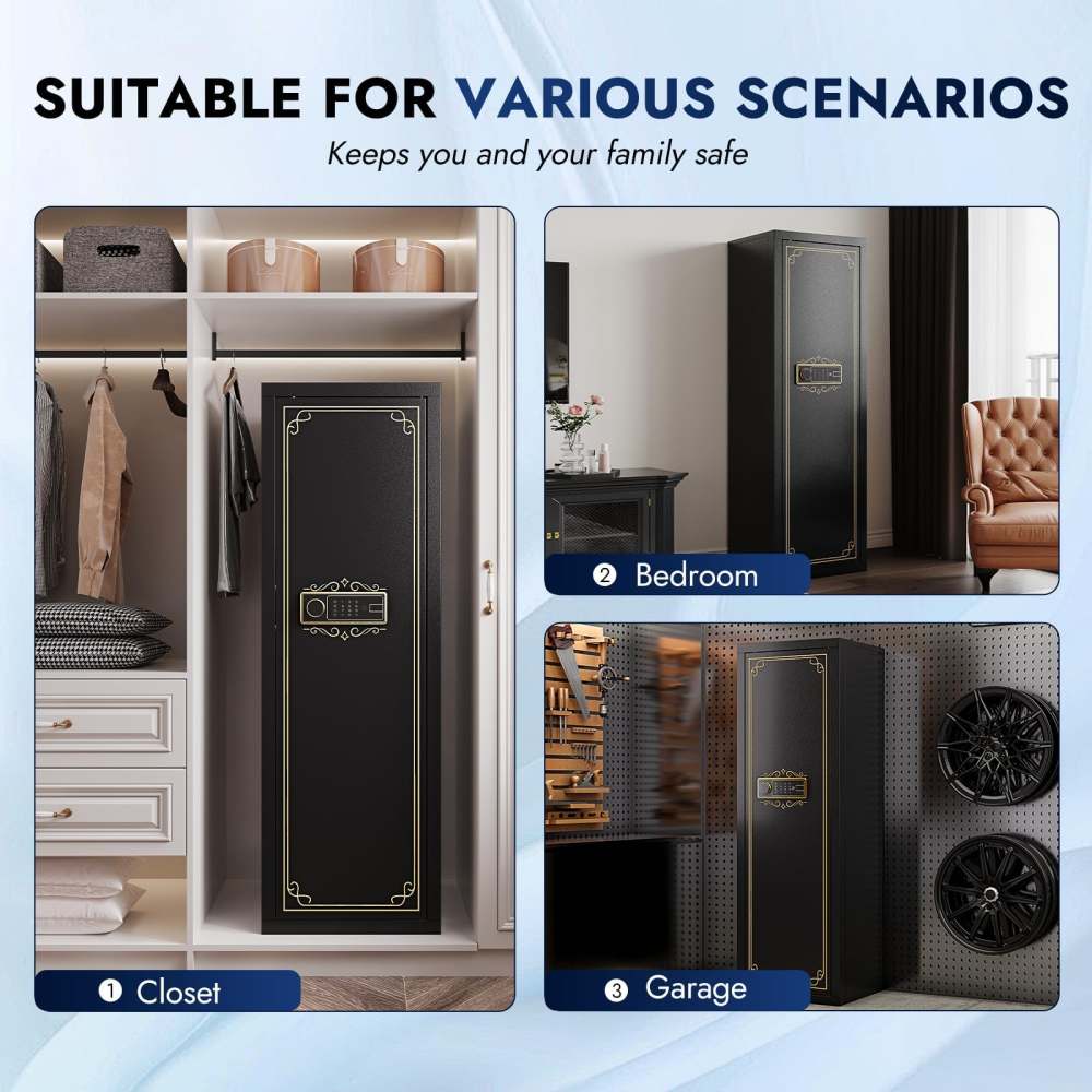 Large Gun Safe w/Fast Access Fingerprint + Code/Key + Alarm 54"x18"x15" A19-img-4
