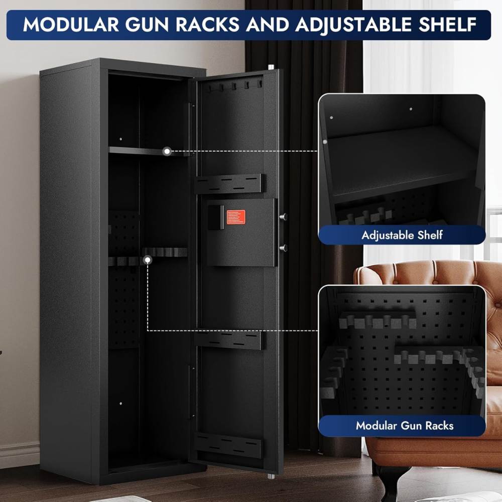 Large Gun Safe w/Fast Access Fingerprint + Code/Key + Alarm 54"x18"x15" A19-img-2