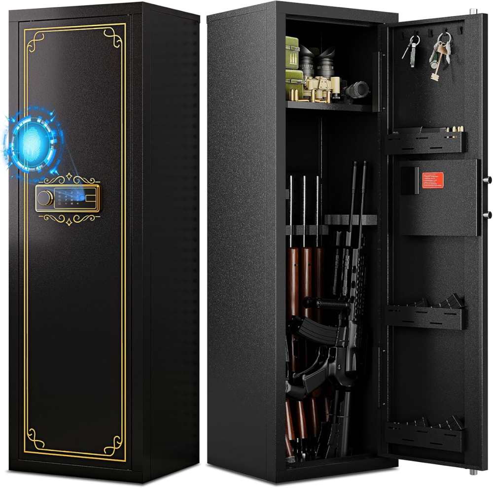 Large Gun Safe w/Fast Access Fingerprint + Code/Key + Alarm 54"x18"x15" A19-img-0