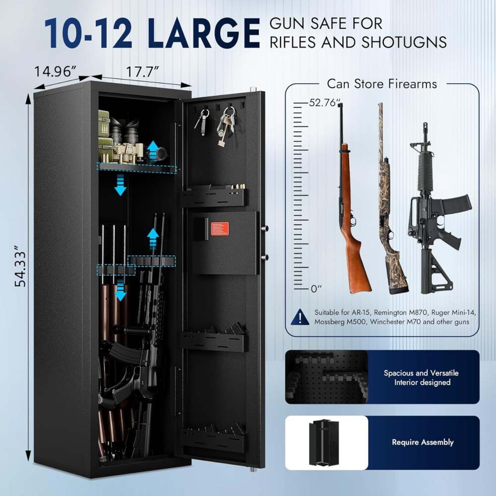 Large Gun Safe w/Fast Access Fingerprint + Code/Key + Alarm 54"x18"x15" A19-img-1