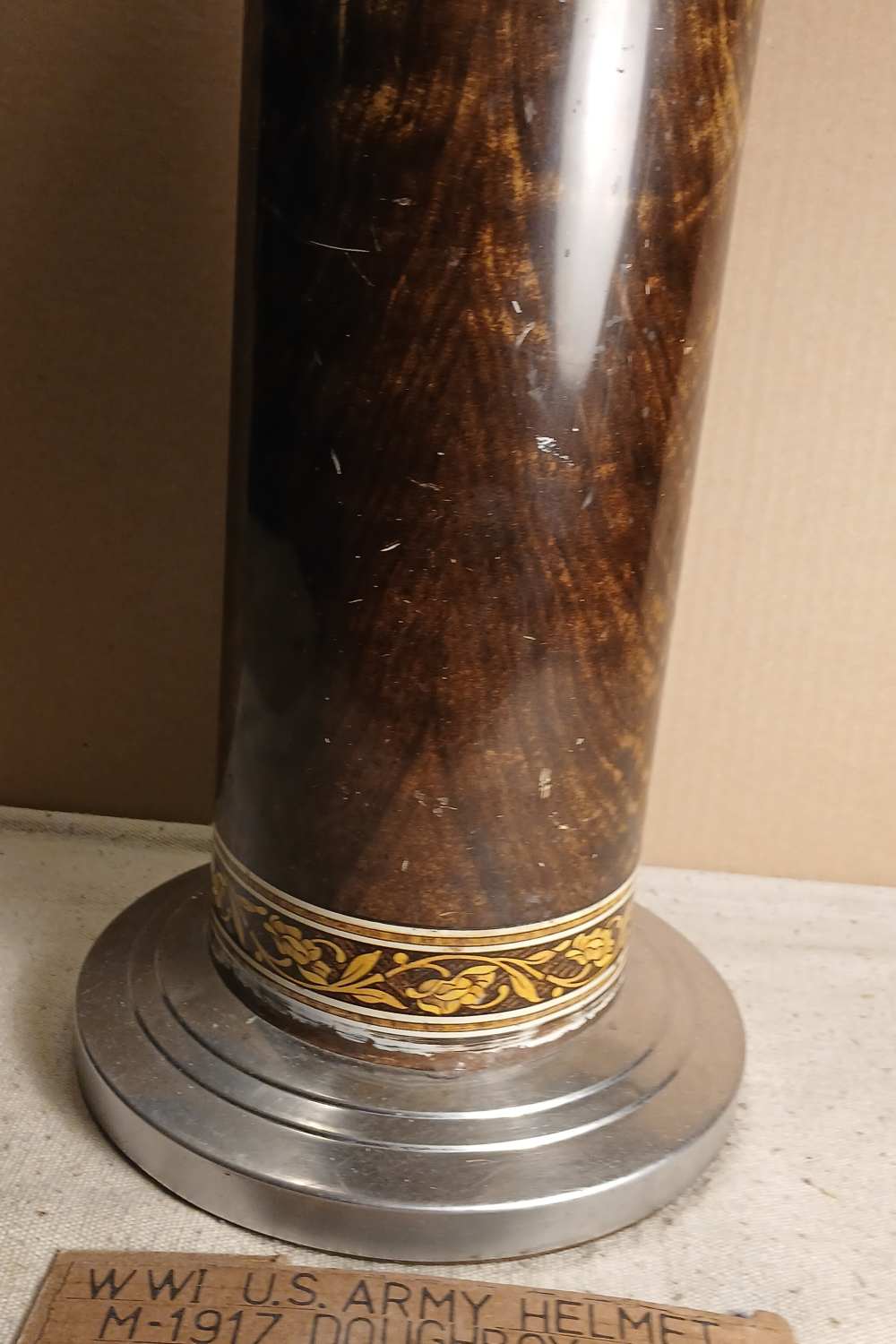 WWI US Army M-1917 Doughboy Helmet Floor Stand Ashtray 91st Pine Tree -img-3