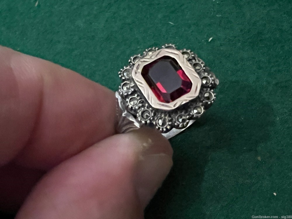 ANTIQUE FRENCH 14K GOLD AND STERLING SILVER 2CT GARNET RING, SIZE 8--img-1