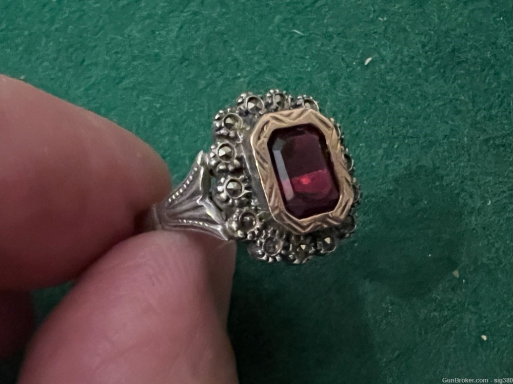ANTIQUE FRENCH 14K GOLD AND STERLING SILVER 2CT GARNET RING, SIZE 8--img-3