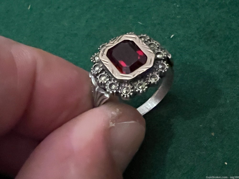 ANTIQUE FRENCH 14K GOLD AND STERLING SILVER 2CT GARNET RING, SIZE 8--img-2