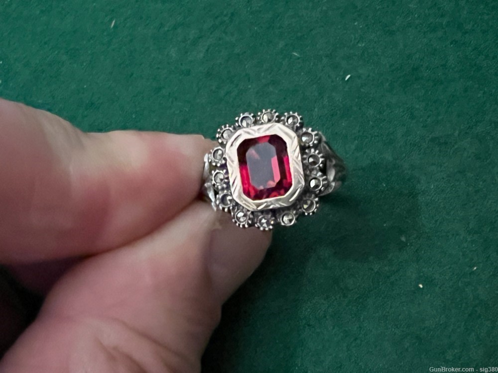 ANTIQUE FRENCH 14K GOLD AND STERLING SILVER 2CT GARNET RING, SIZE 8--img-0