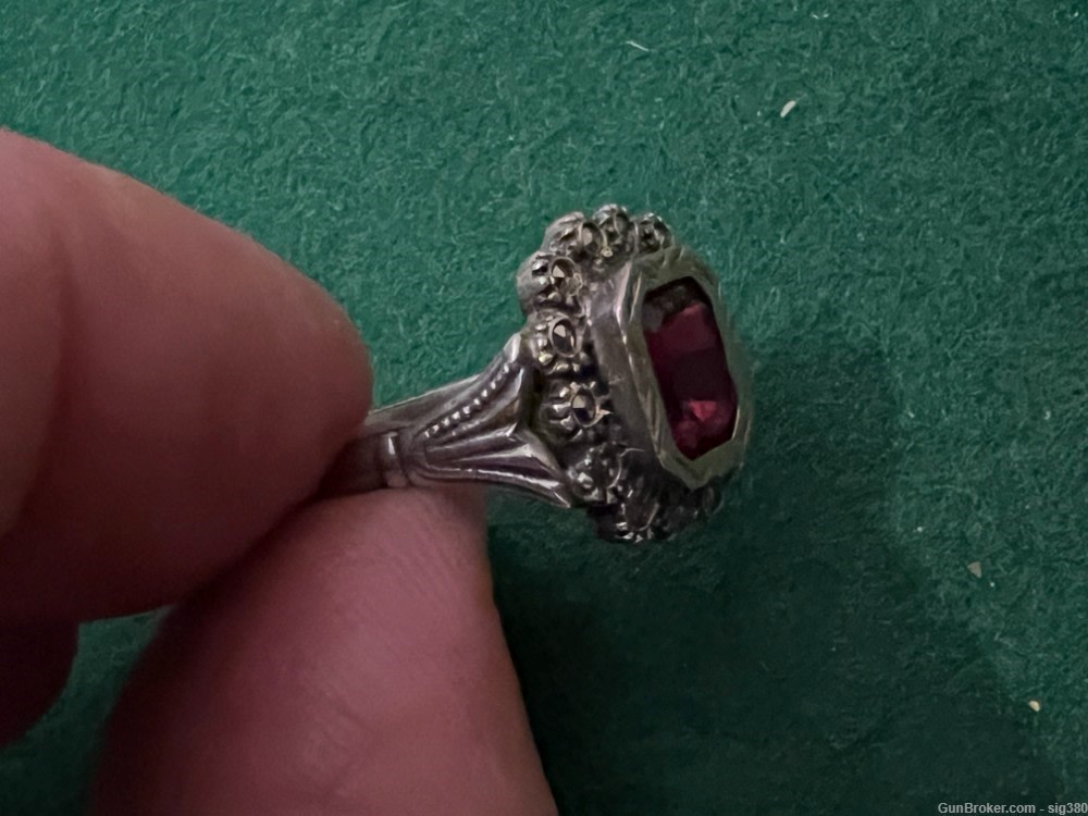 ANTIQUE FRENCH 14K GOLD AND STERLING SILVER 2CT GARNET RING, SIZE 8--img-4