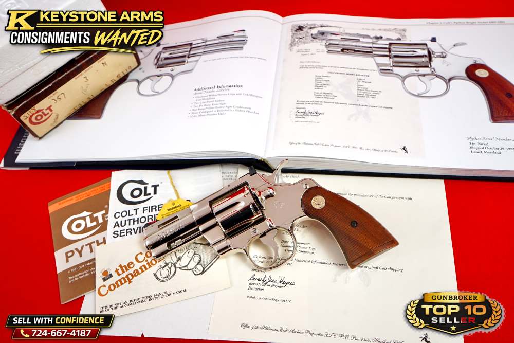 KING OF SNAKE GUNS 3" NICKEL COLT PYTHON DOCUMENTED IN BOOK NIB GRAIL-img-0