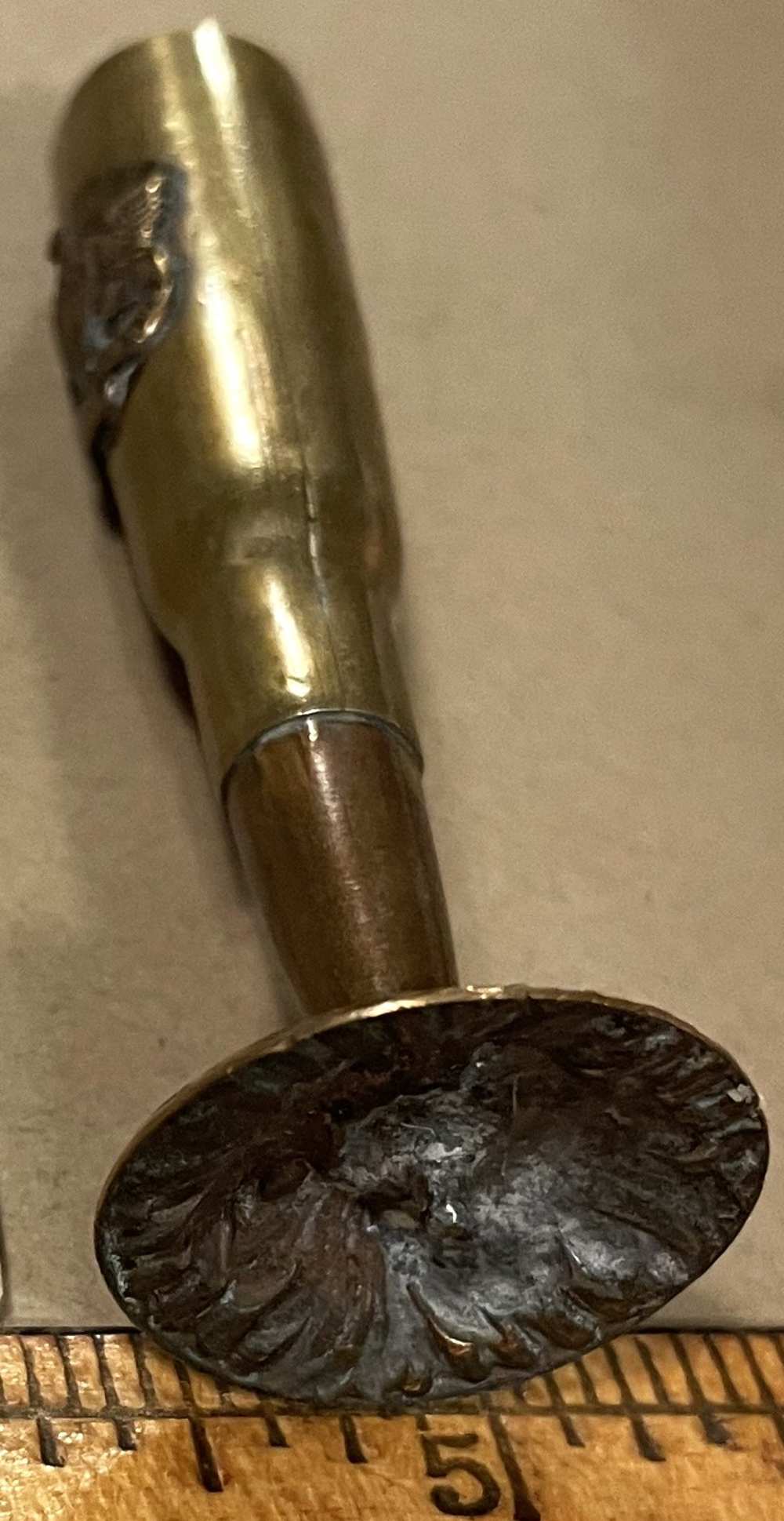 Trench Art Candlestick Brass Shell w Decor -img-2