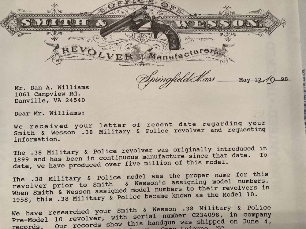 Smith & Wesson Military/Police .38 S&W 1958 USMC Shipped Jinks Letter 98%+-img-22
