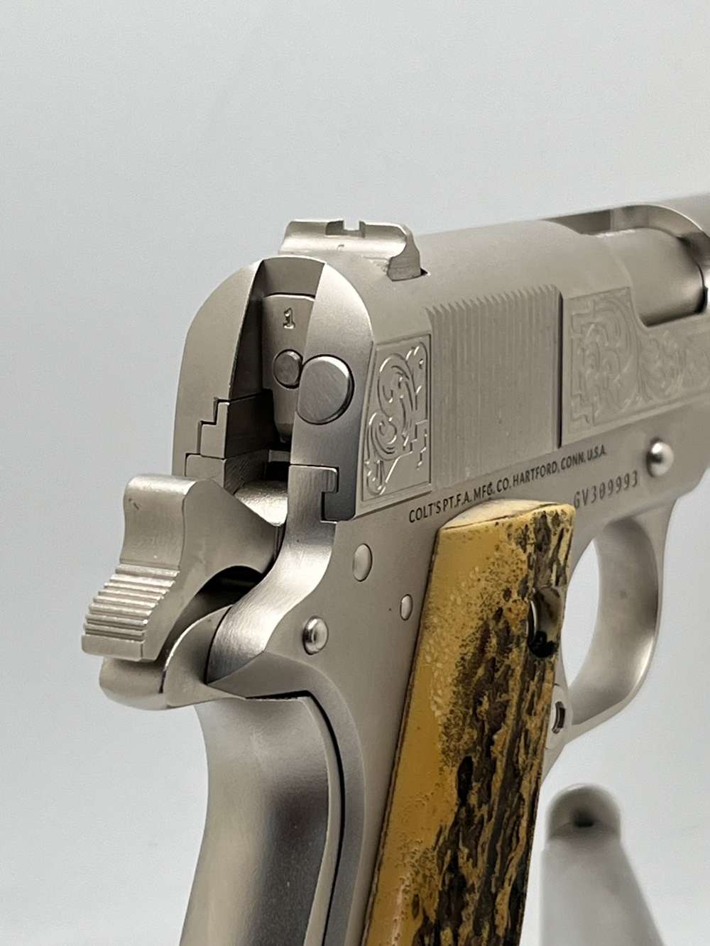 NIB.  Satin nickel Colt 45 cattle brand  1911-img-13
