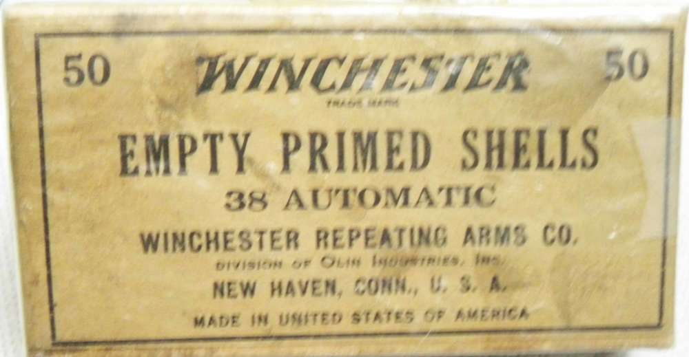 Vintage 2-Pc Box of Winchester Empty 38 Automatic Shells Brass WRA Co -img-0