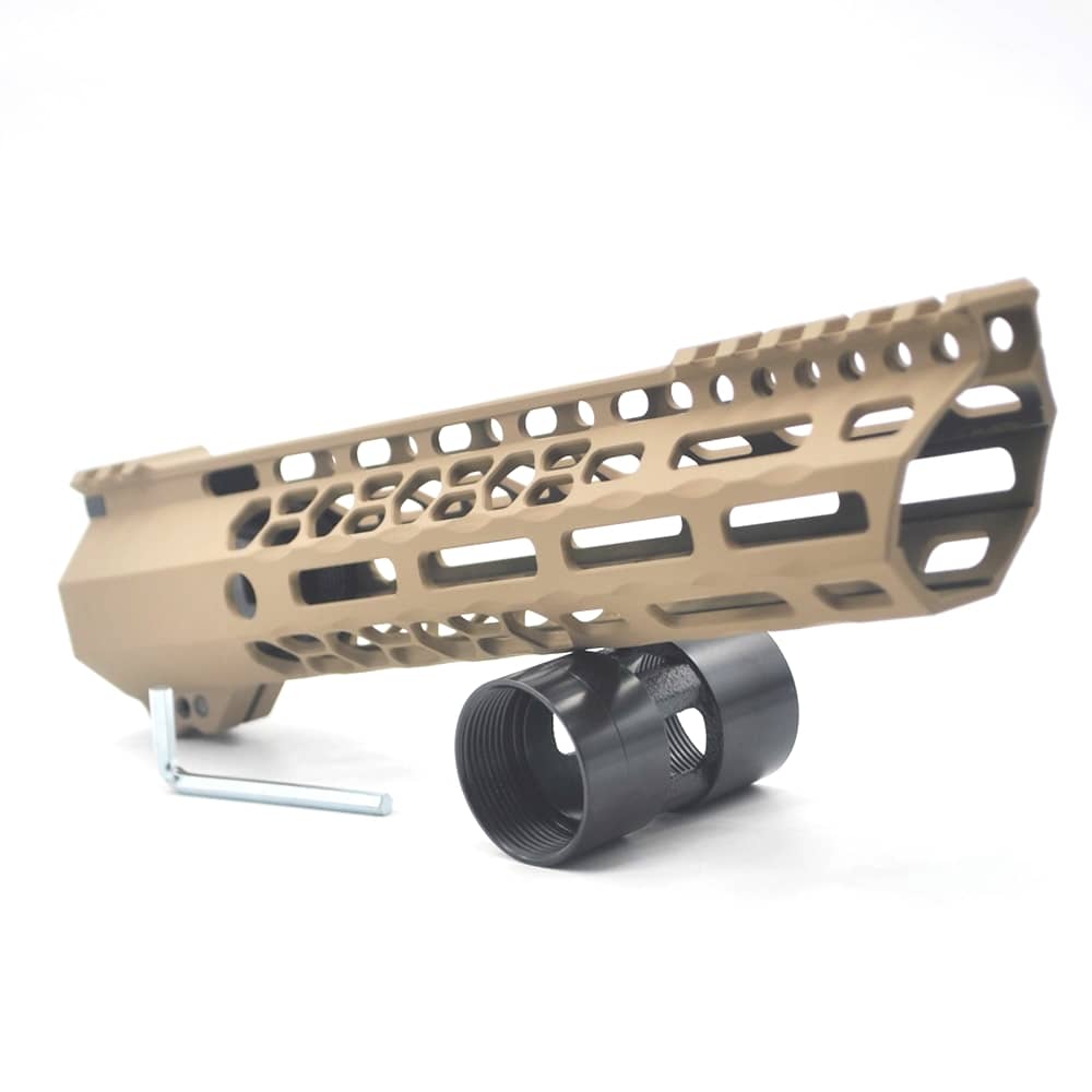 10" AR AR15 Clamp Split Top Slanted MLOK Free Float Handguard Rail FDE Tan-img-0