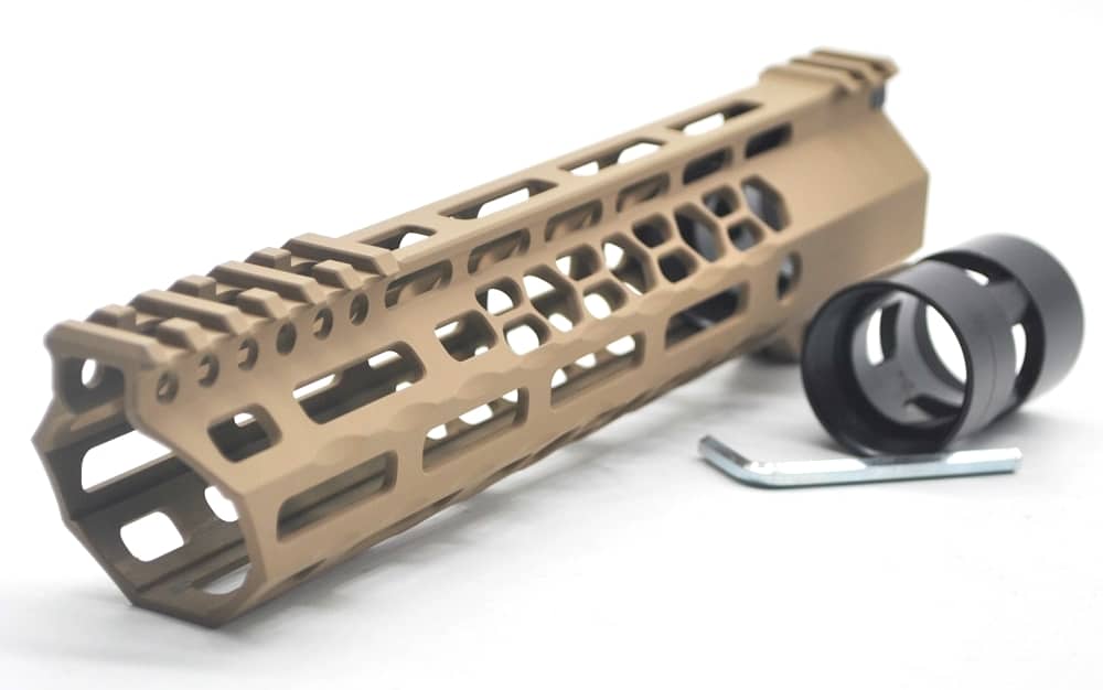 10" AR AR15 Clamp Split Top Slanted MLOK Free Float Handguard Rail FDE Tan-img-1