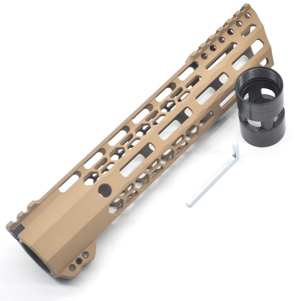 10" AR AR15 Clamp Split Top Slanted MLOK Free Float Handguard Rail FDE Tan-img-3