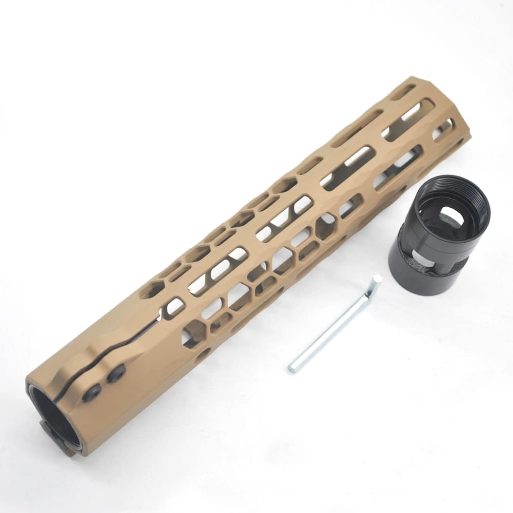 10" AR AR15 Clamp Split Top Slanted MLOK Free Float Handguard Rail FDE Tan-img-2
