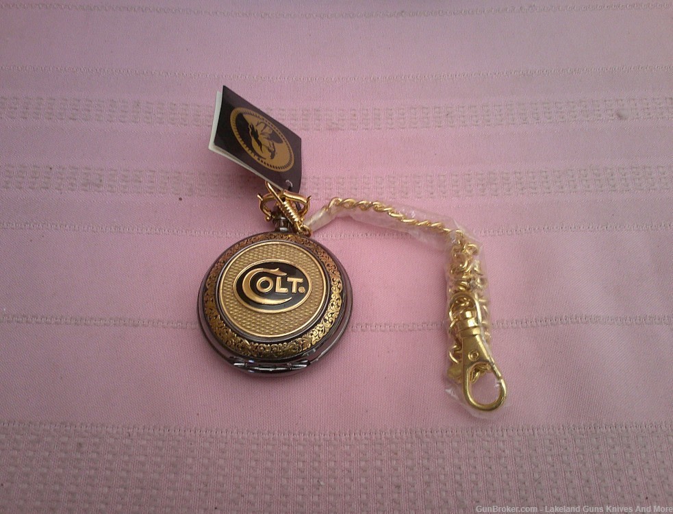 Working 1993 Franklin Mint Colt 1911 .45 24-karat gold accent pocket watch!-img-7