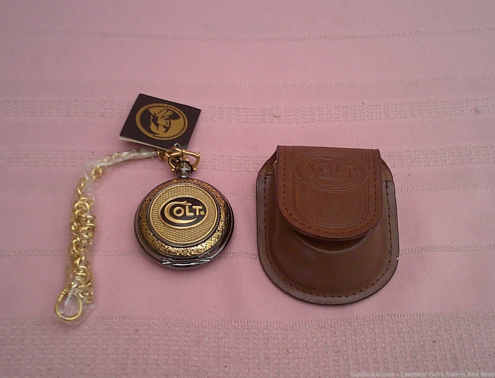 Working 1993 Franklin Mint Colt 1911 .45 24-karat gold accent pocket watch!-img-6