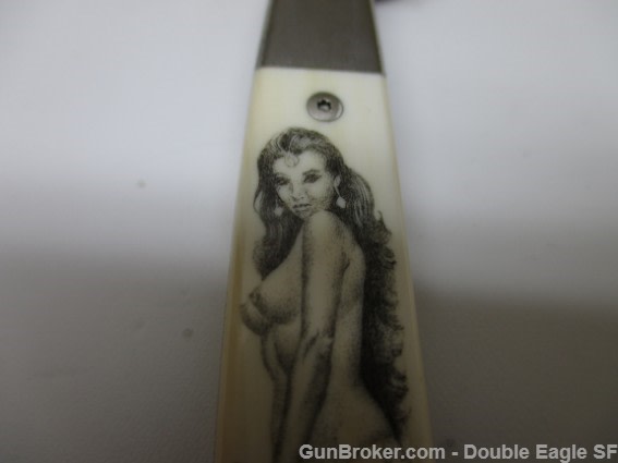 RADOS Custom Damascus STILETTO, Engnath Pinup Girl Scrimshaw  -img-3