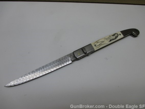 RADOS Custom Damascus STILETTO, Engnath Pinup Girl Scrimshaw  -img-0