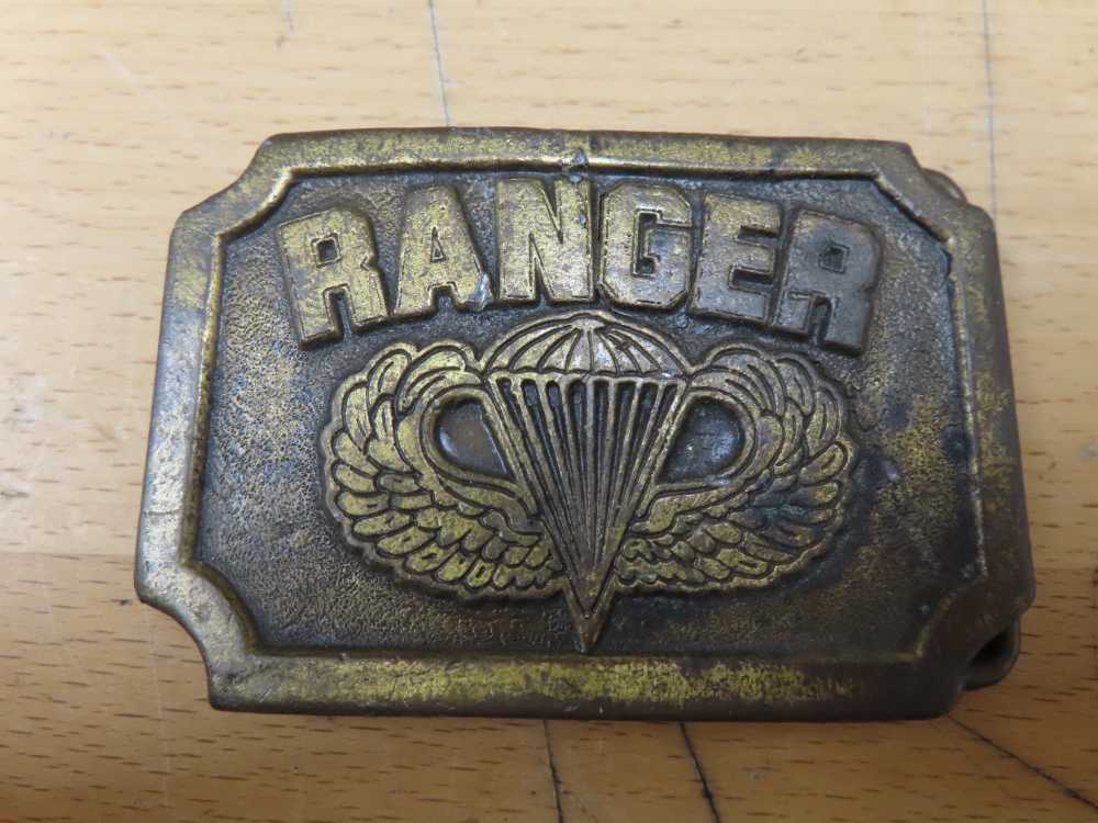 Vintage U.S. Army Ranger Belt Buckle, Brass, 3" x 2", 4.3 oz.-img-0