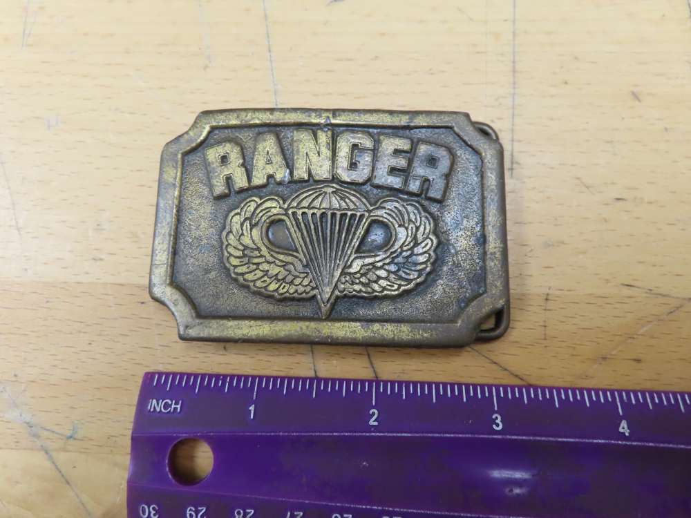 Vintage U.S. Army Ranger Belt Buckle, Brass, 3" x 2", 4.3 oz.-img-1