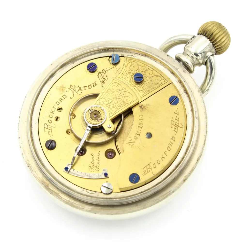 1883 ROCKFORD WATCH CO. POCKET WATCH NRA ON THE BACK S18, 15J, RUNNING-img-4