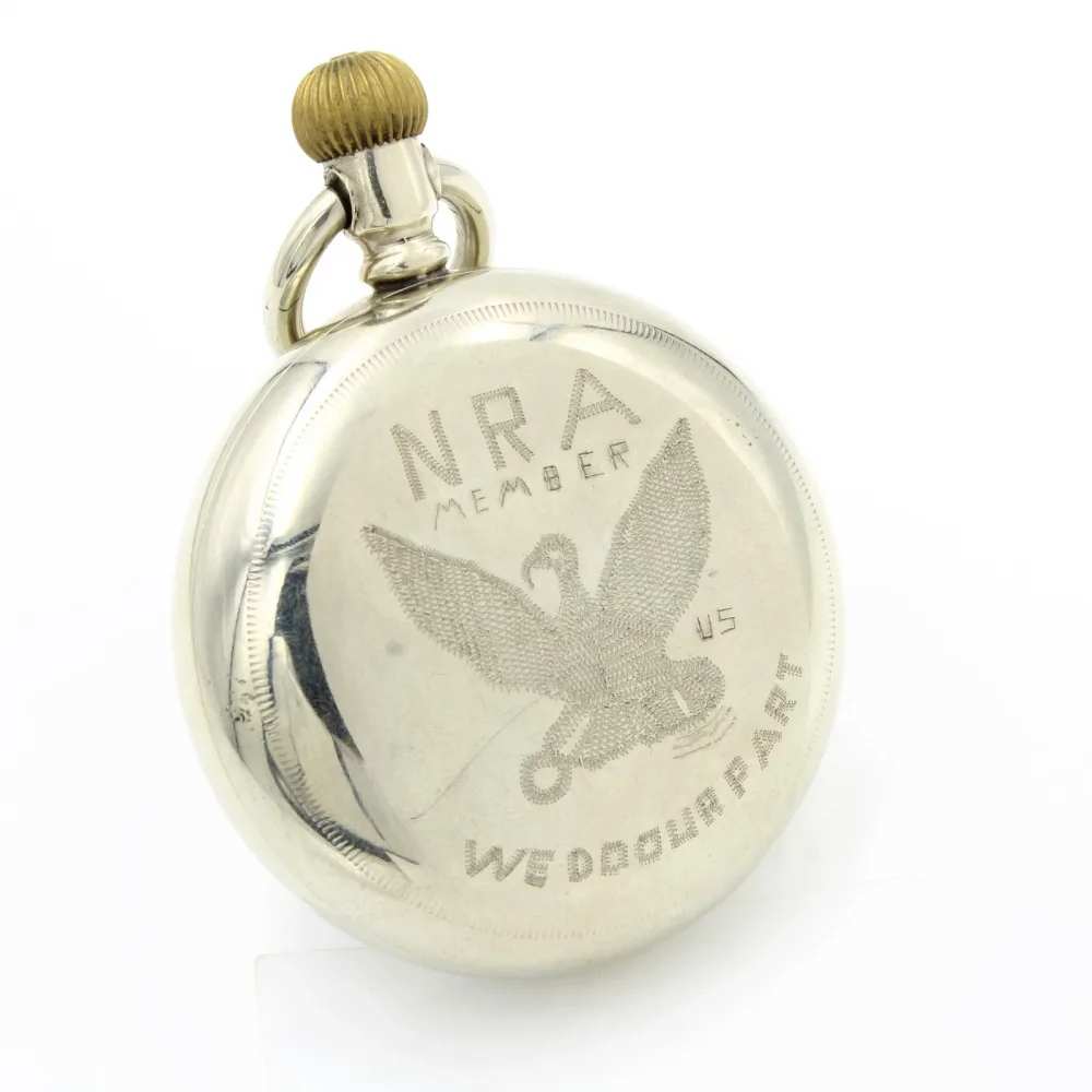 1883 ROCKFORD WATCH CO. POCKET WATCH NRA ON THE BACK S18, 15J, RUNNING-img-1