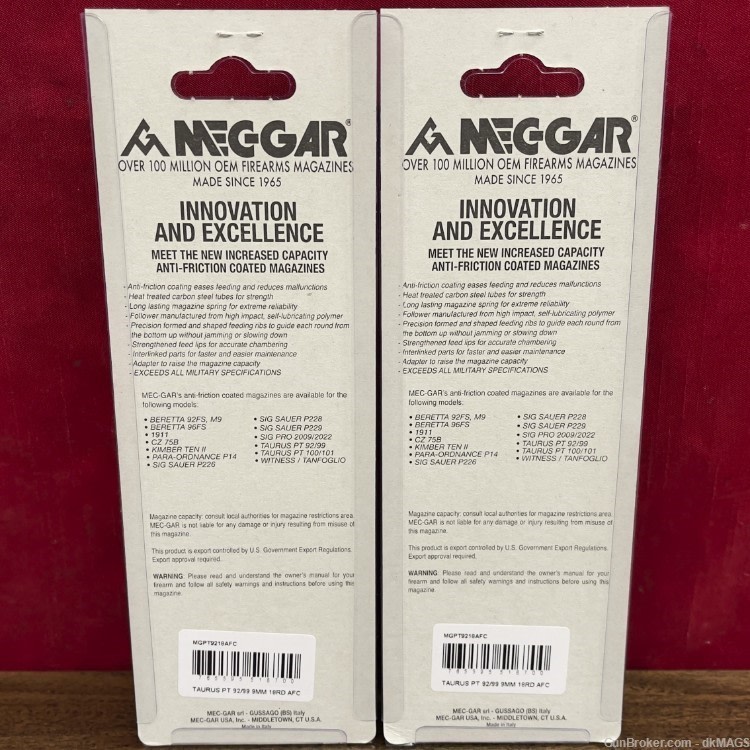 2 MecGar Taurus PT92 PT99 9mm 18rd 18 Round Pistol Magazines Mags Clips-img-2