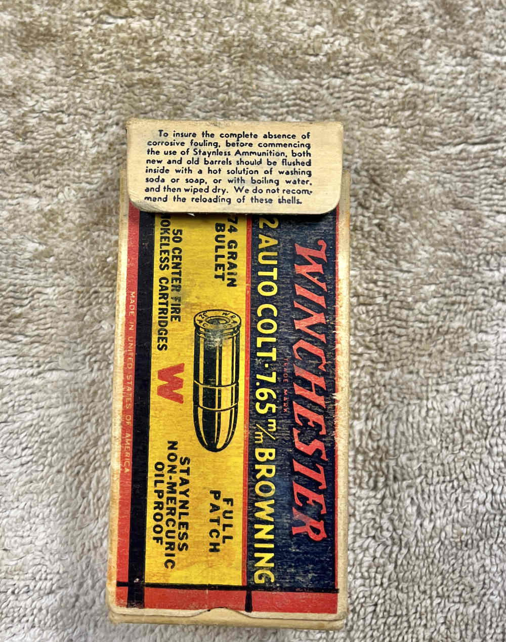 Vintage box of Winchester .32 Auto Colt 7.65 Browning -img-6