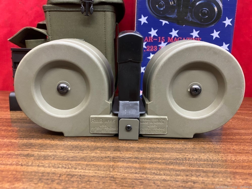 ODG OD Green RWB AR-15 M4 M16 .223 / 5.56 100 RD Drum Magazine Mag Clip-img-3