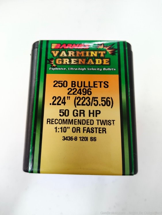 Barnes Varmint Grenade 22 caliber .224 50gr 250 count-img-1
