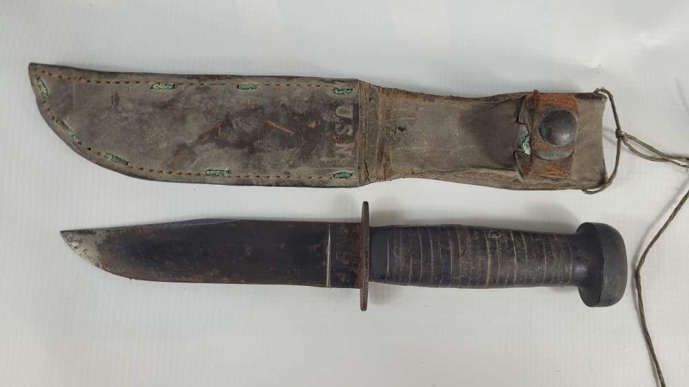 US Navy Boker & Co Knife, WWII Era w Sheath-img-0