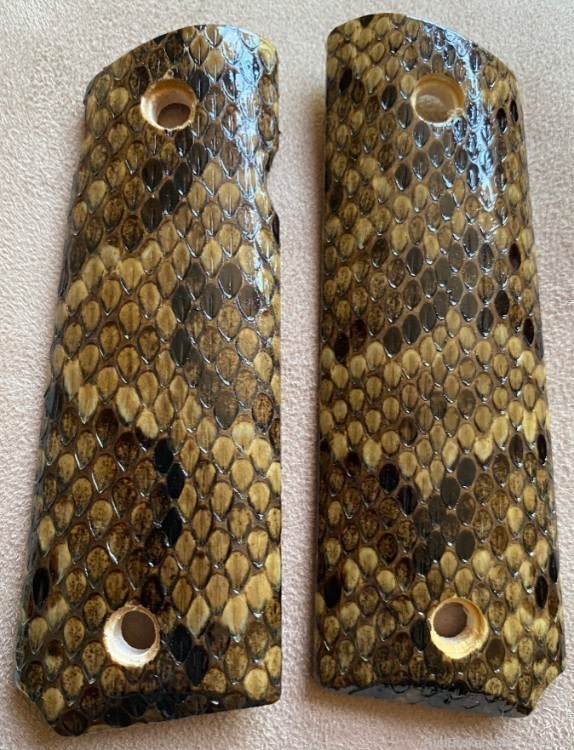 Genuine Cottonmouth snakeskin Grips for Full Size 1911 GRIPS ONLY-img-2