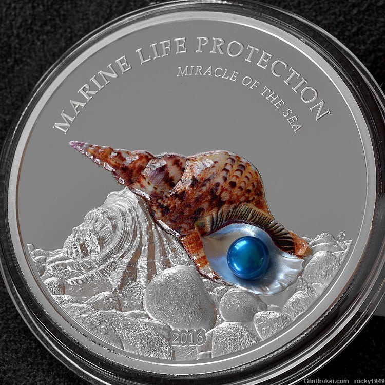 2016 - Charonia Tritonis Snail - 1oz .999 fine silver w/ pearl insert-img-0