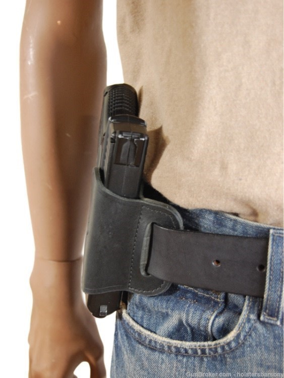 Barsony Black Leather Quick Slide Holster Compact 9mm 40 45 Size 16 Right-img-6