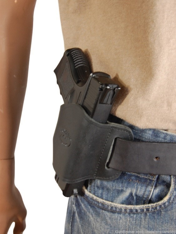 Barsony Black Leather Quick Slide Holster Compact 9mm 40 45 Size 16 Right-img-3