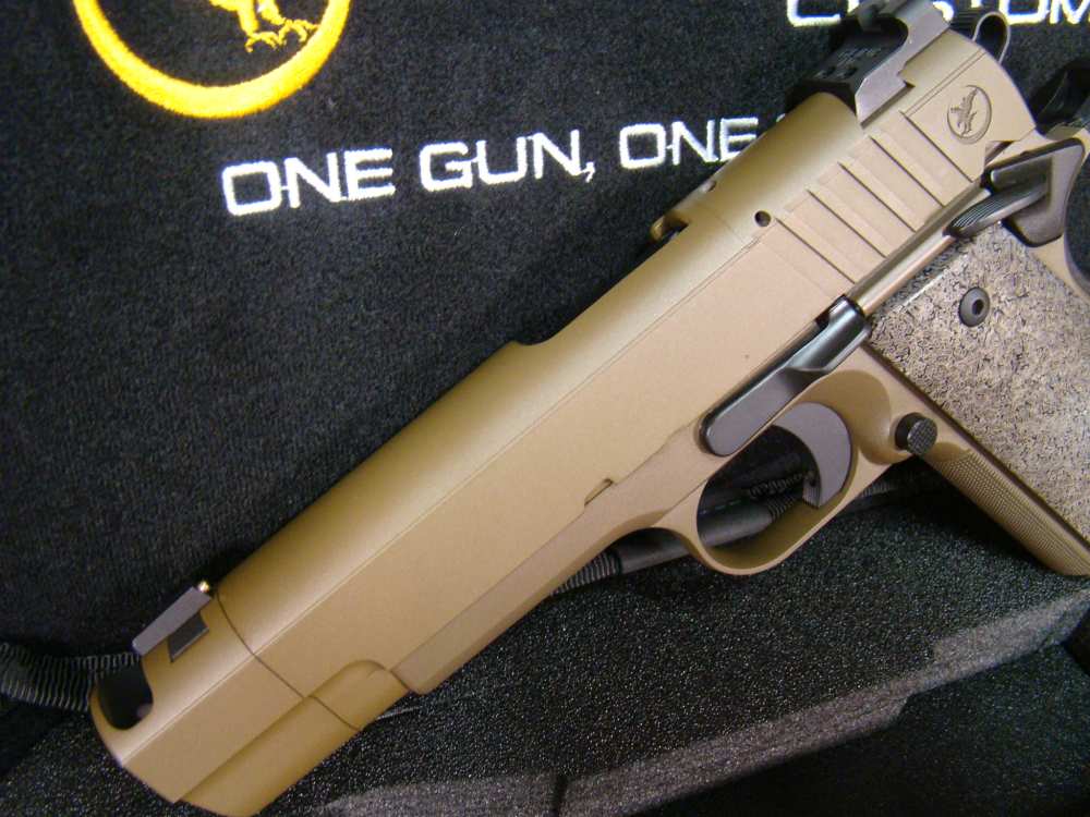Nighthawk Custom Firehawk 9mm 1911 comp Pistol Sandhawk FDE tan finish IOS -img-5