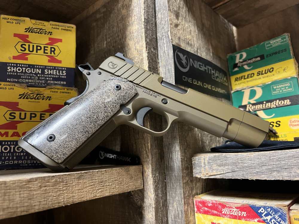 Nighthawk Custom Firehawk 9mm 1911 comp Pistol Sandhawk FDE tan finish IOS -img-0