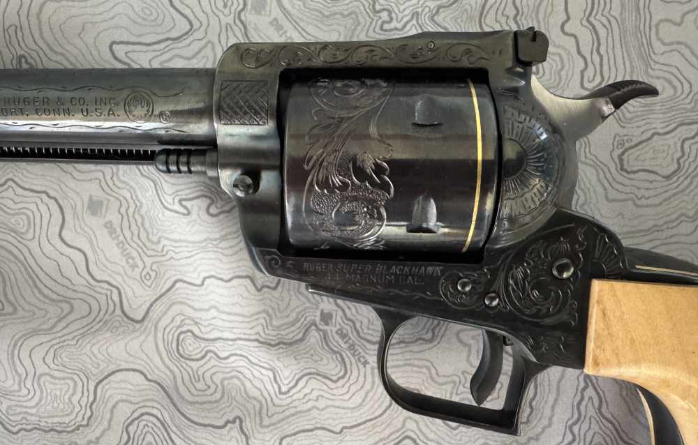 Hand Engraved, Gold Inlay,  Three Screw Ruger Super Blackhawk-img-4