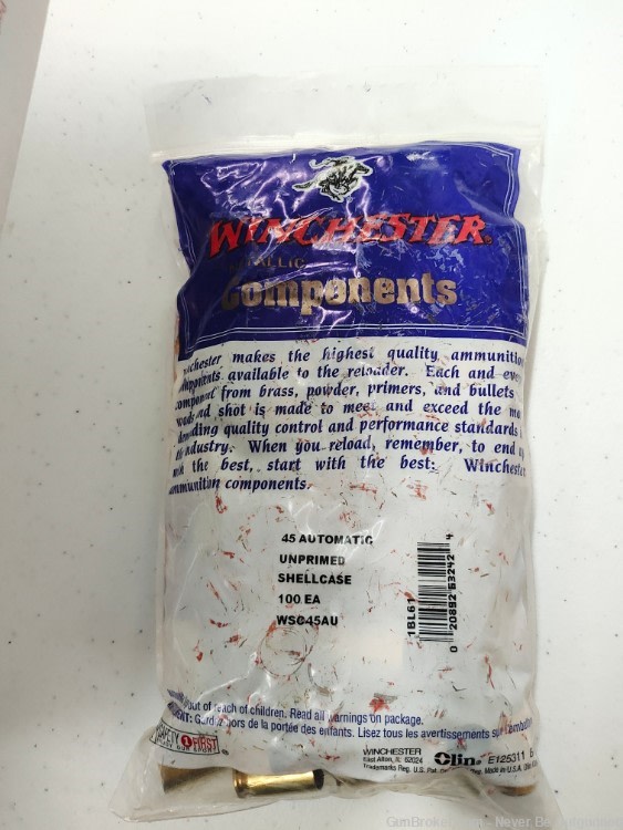 Winchester 45 ACP Brass 100 count New Unprimed-img-0