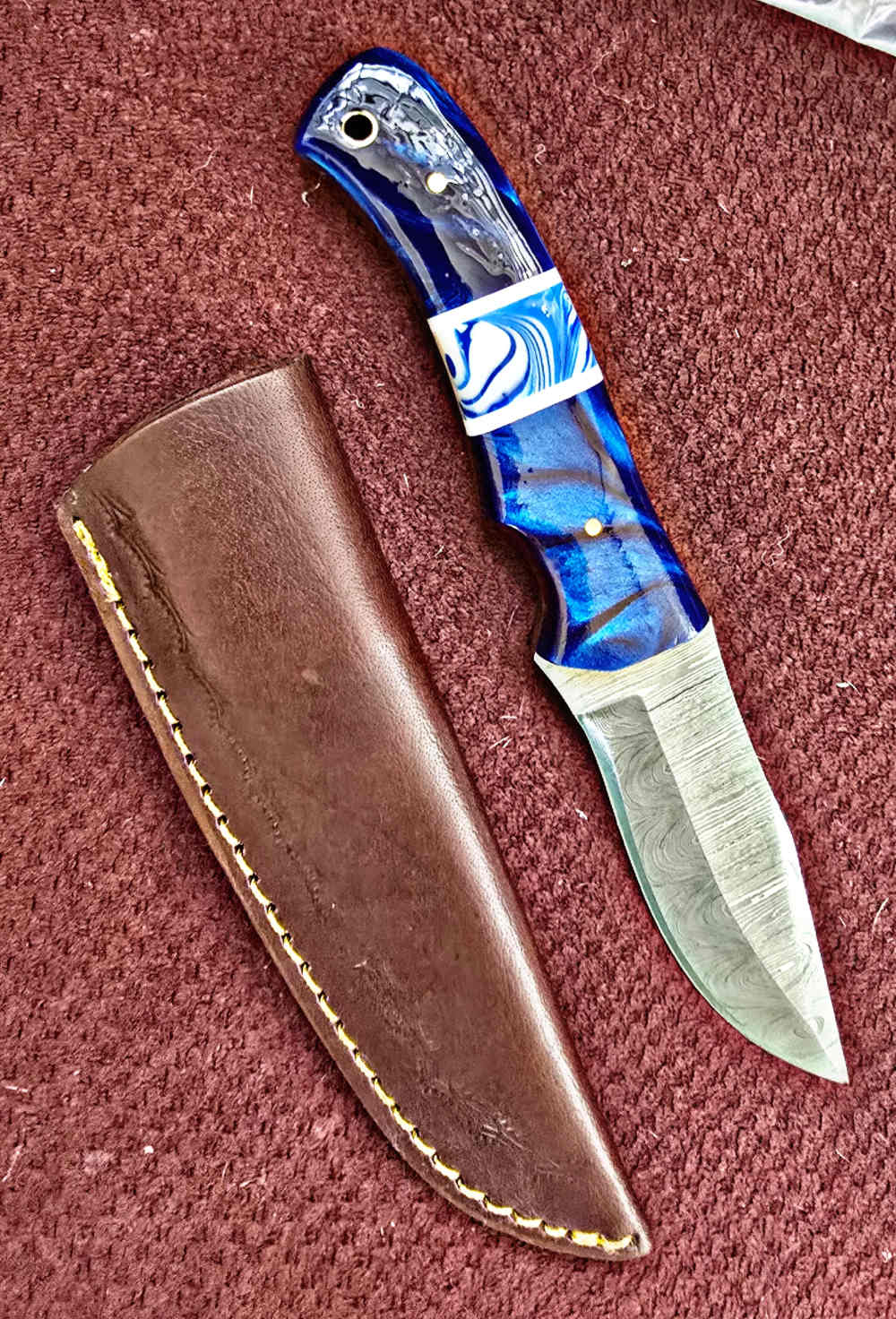 Damascus FULL TANG construction skinners. Wood or synthetic handle -img-2