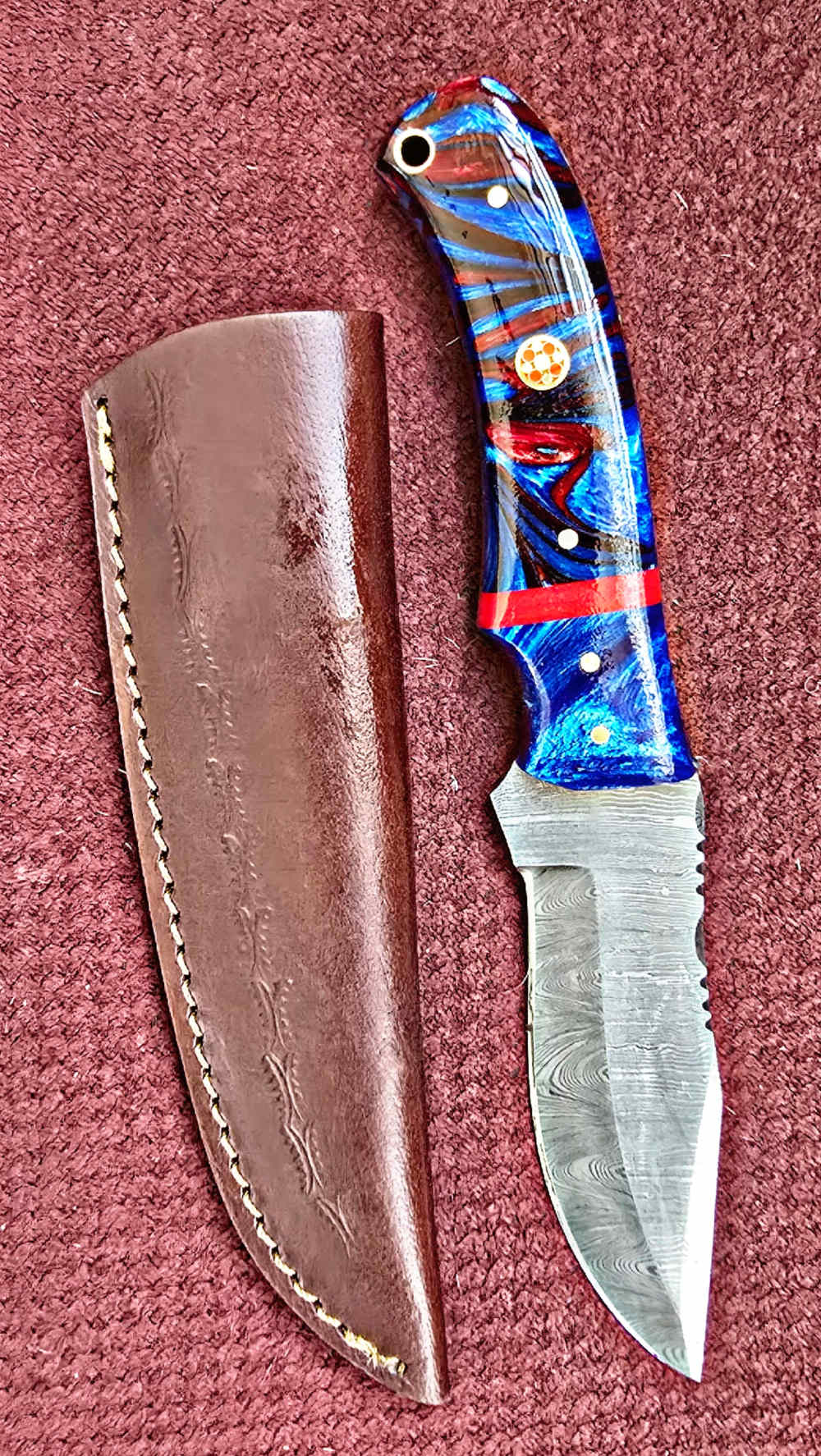 Damascus FULL TANG construction skinners. Wood or synthetic handle -img-6