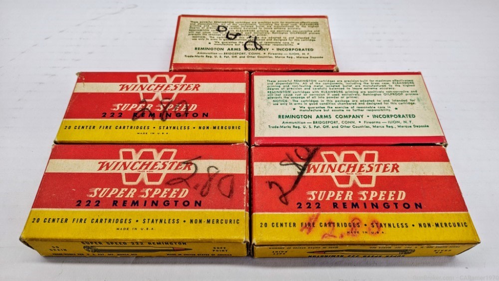 (5) "Early Vintage" Winchester & Remington 222 Rem  Box & Casings-img-3