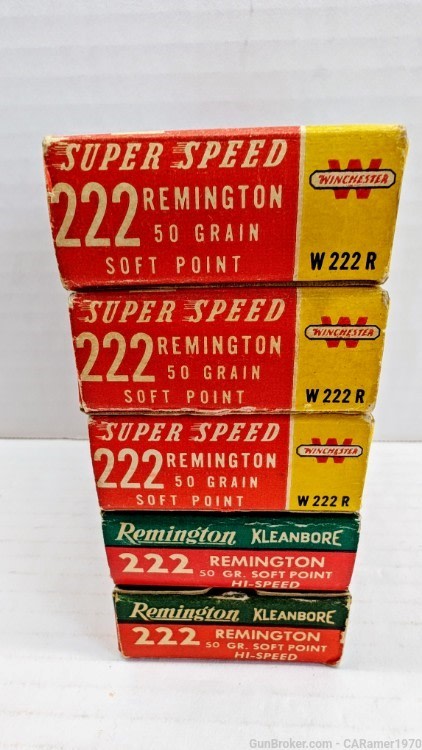(5) "Early Vintage" Winchester & Remington 222 Rem  Box & Casings-img-7