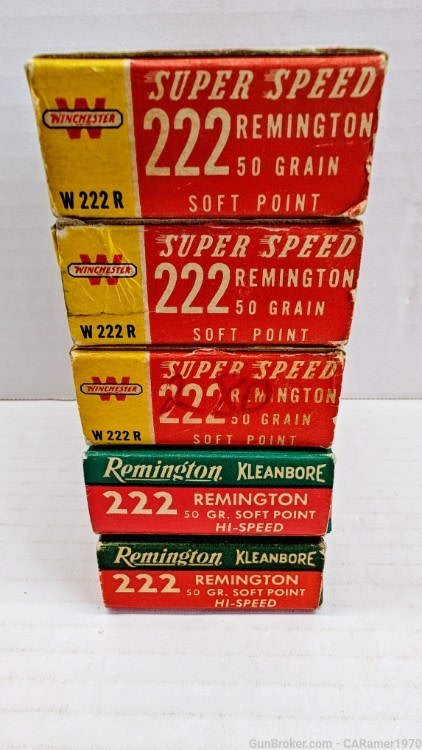 (5) "Early Vintage" Winchester & Remington 222 Rem  Box & Casings-img-8
