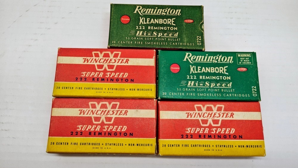 (5) "Early Vintage" Winchester & Remington 222 Rem  Box & Casings-img-2