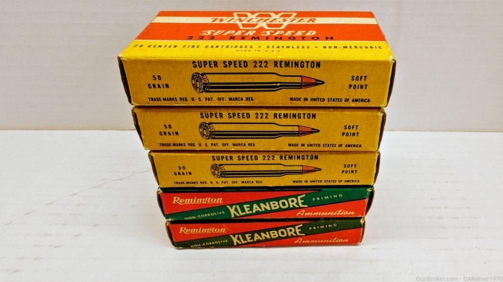 (5) "Early Vintage" Winchester & Remington 222 Rem  Box & Casings-img-1
