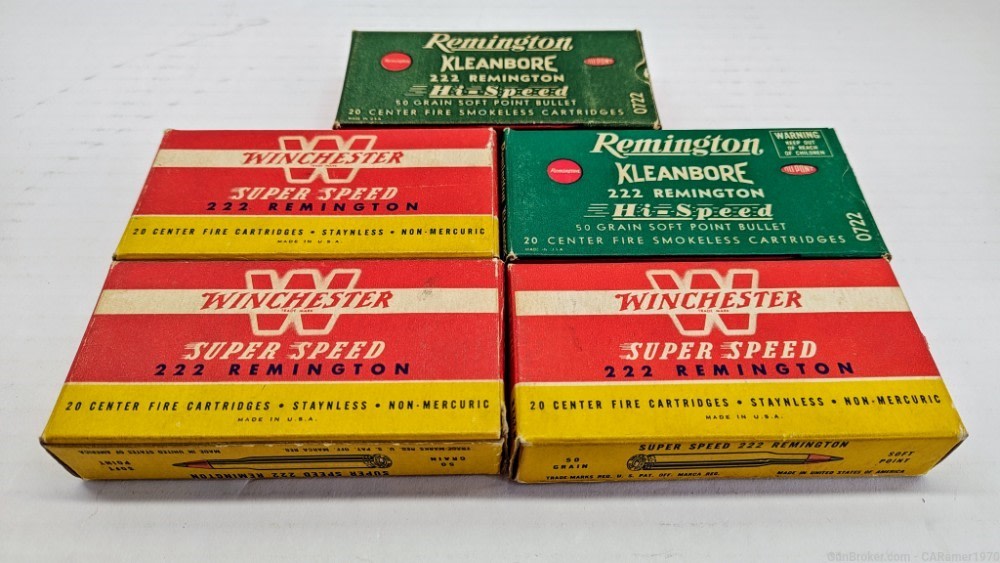(5) "Early Vintage" Winchester & Remington 222 Rem  Box & Casings-img-5