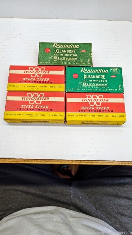 (5) "Early Vintage" Winchester & Remington 222 Rem  Box & Casings-img-0